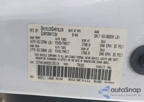 2005 Dodge Ram 1500 Slt/Laramie z USA, uszkodzony, nr VIN 1D7HA18N95S135114